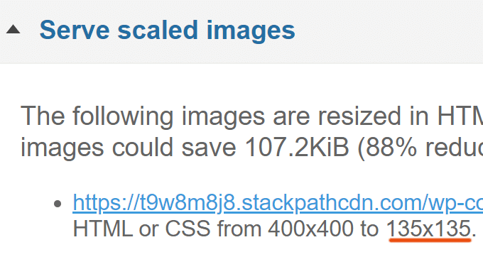 Serve Scaled Images GTmetrix
