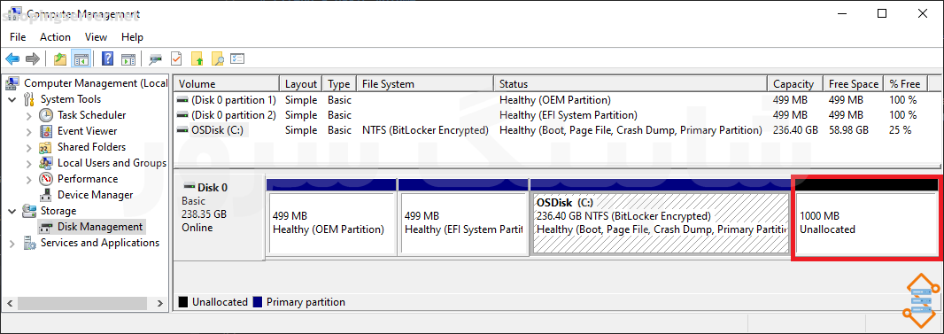 ایجاد فضای Unallocated برای افزایش حجم درایو